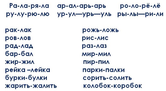 Дифференциация звуков л и р
