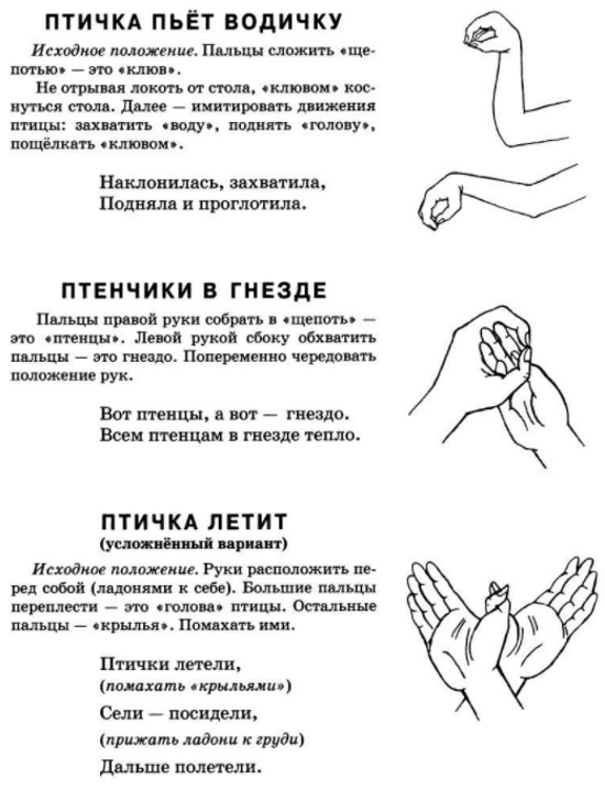 Пальчиковая гимнастика, упражнение "Птичка"
