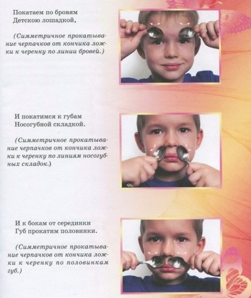Массаж ложками области бровей и губ